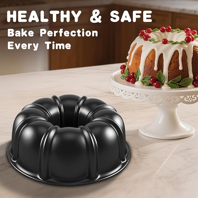 10” Cake Pan 2-PACK, Nonstick Round Cake Baking Pan, Buntz Pound Cake Mold,Tube Bakeware,Baking Mold for Jello/Gelatin/Chocoflan/Flan, Non Toxic, Easy Clean - Black