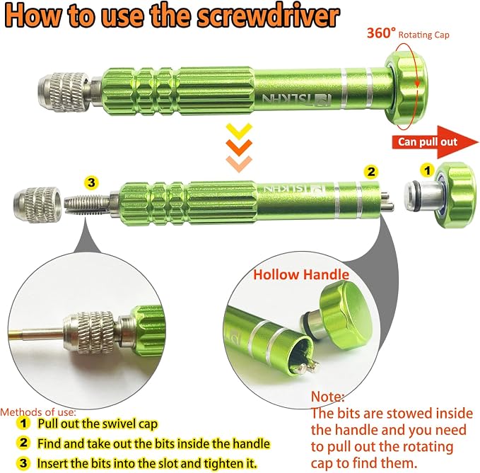PTSLKHN Eye Glass Repairing Kit, S2 Steel Screwdriver with 15 Types of Screws, Precision Eyeglass Repair Tool Set (Green2in1-screws)