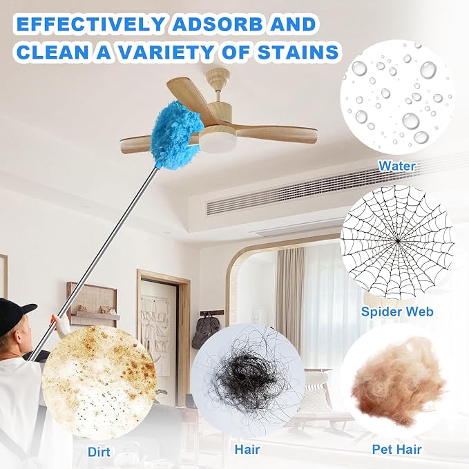 Storystore Ceiling Fan Cleaner Duster - Adjustable Duster with Extension Pole,Dusters for Cleaning Fan Blade, Walls and Cobweb (7FT/Blue)