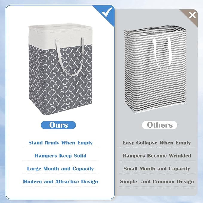 BlissTotes 3-Pack Laundry Basket, Laundry Hamper, Light Grey, 100L | Laundry Clothes Hamper, Hampers for Bedroom, Freestanding Hamper with Handles, Clothes Laundry Basket