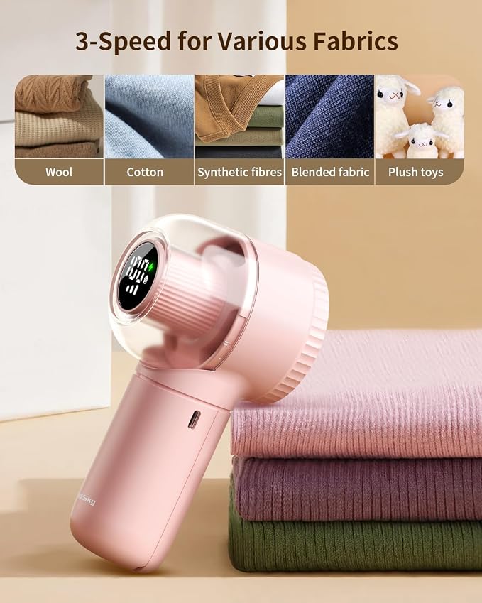 Fabric Shaver, 𝟮 𝗶𝗻 𝟭 Rechargeable Lint Remover with Brush, Large Sweater Shaver with Digital Display, 3 Speeds Lint Shaver, 6-Leaf Blades Lint Remover for Clothes, Sofa, Bedding, Pink | Digital Display, 3 Speeds, 6-Leaf Blades, 1200mAh Rechargeabl...