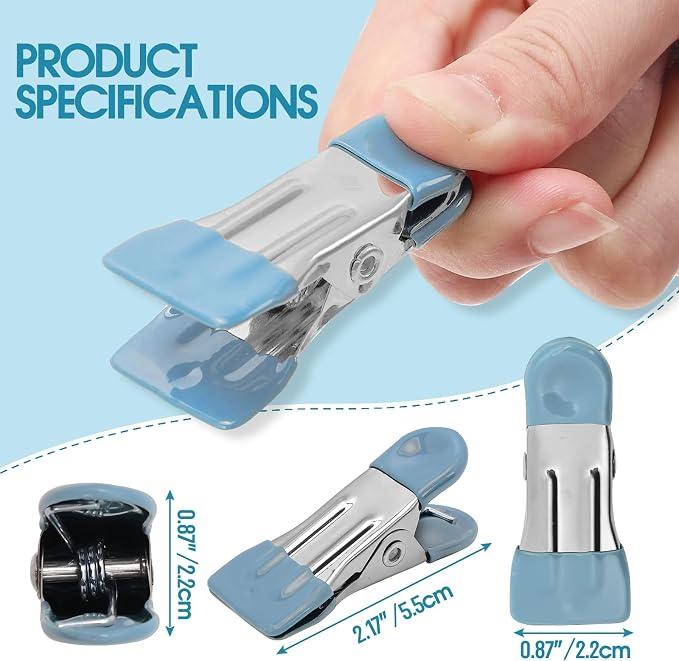 Clothes Pins Heavy Duty, 30 Pack, 2.17 Inch Metal Chip Clips, Blue | Clothespins for Photo Drying Clothesline Laundry Sock, Bag Clips for Food Kitchen Stainless Steel with Rubber