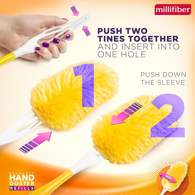Millifiber 360° Reusable Duster Refills for Swiffer Hand Dusters (6-Pack) | Handle not included, microfiber duster covers, machine washable duster cleaning pads