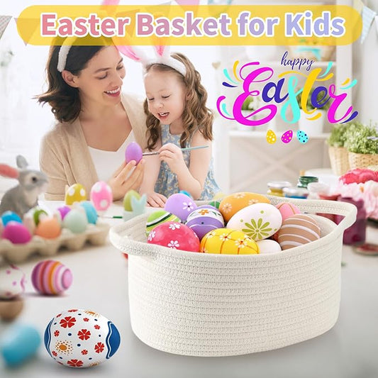 Happyiren Baby Blue Cute Woven Storage Basket with Handle, Baskets for Gifts Empty, Gift Baskets for Valentines Day, Baby Shower, Burr, Raffle Fundraiser, Decorative Organizer Box for Baby Toy Pet