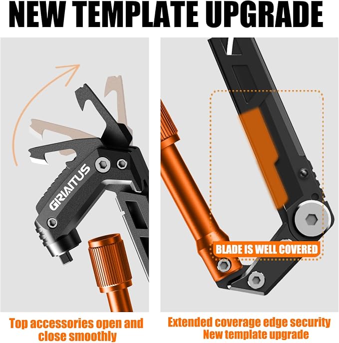 Carabiner Multitool with Pocket Knives, EDC Carabiners, Survival Gear | Serrated Knife, Rope Cutter, Screwdriver, Can Bottle Opener, Ruler, Folding Knife for Camping Hiking, Multitool (Orange)