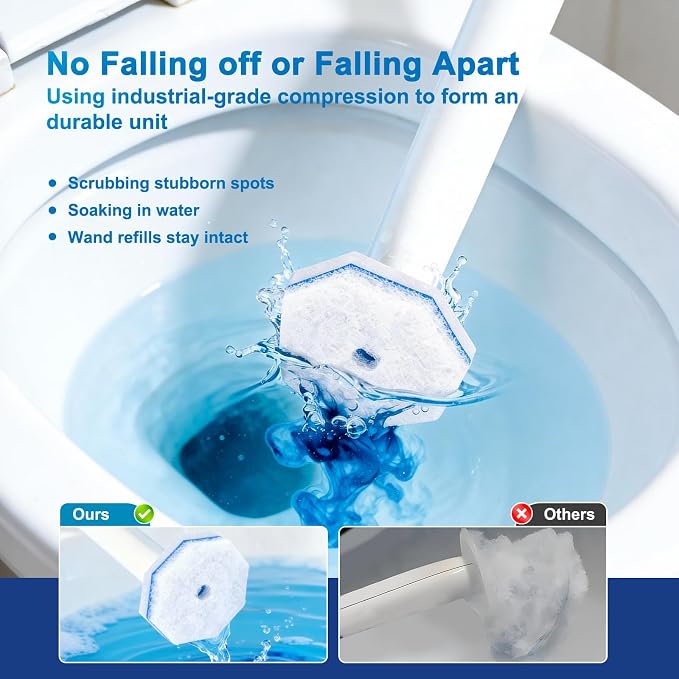 60pcs Toilet Cleaner Refill Pads for Clorox Wand | Upgrade 3-Layer, Won't Fall Apart, Powerful Foam, Safe On Porcelain