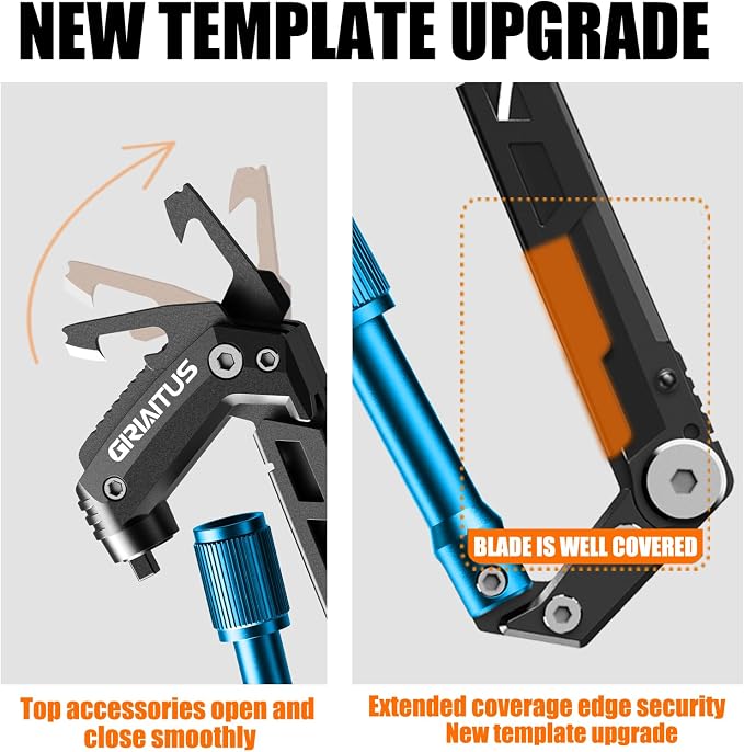 Carabiner Multitool with Pocket Knives, EDC Carabiners, for Camping (Blue) | Stocking Stuffers Gifts for Men, Serrated Knife, Rope Cutter, Screwdriver, Can Bottle Opener, Ruler, Folding Knife, Hiking