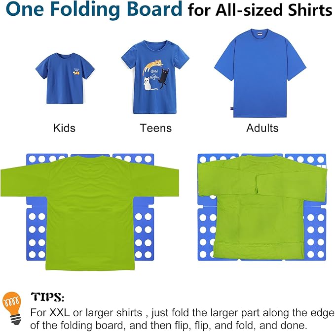 Geniusidea Shirt Folding Board T Shirt Folder for Adults Laundry Room Tough PP Plastic Folding Tool 27.16"x22.44" Easy to Fold Clothes into a Uniform Size, Blue