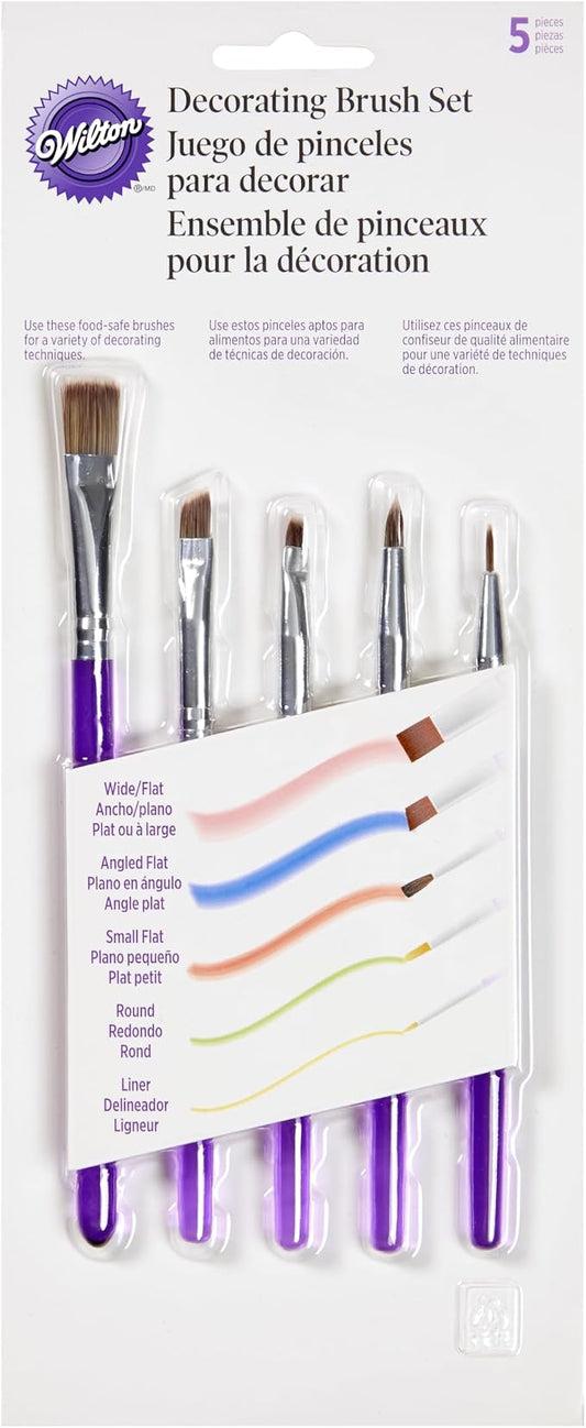 Wilton 5-Piece Decorating Brush Set - Food Safe Decorating Brushes for Dusting Edible Glitter and Painting with Edible Color on Treats, Synthetic Bristles