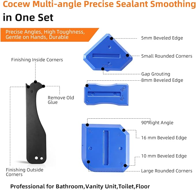 Caulk Gun Kit, Smooth Silicone Caulking Gun and Caulk Remover Tool, Sealant Finishing Tool Grout Scraper for Kitchen Bathroom Window Sink Joint, All in One with Gift Box