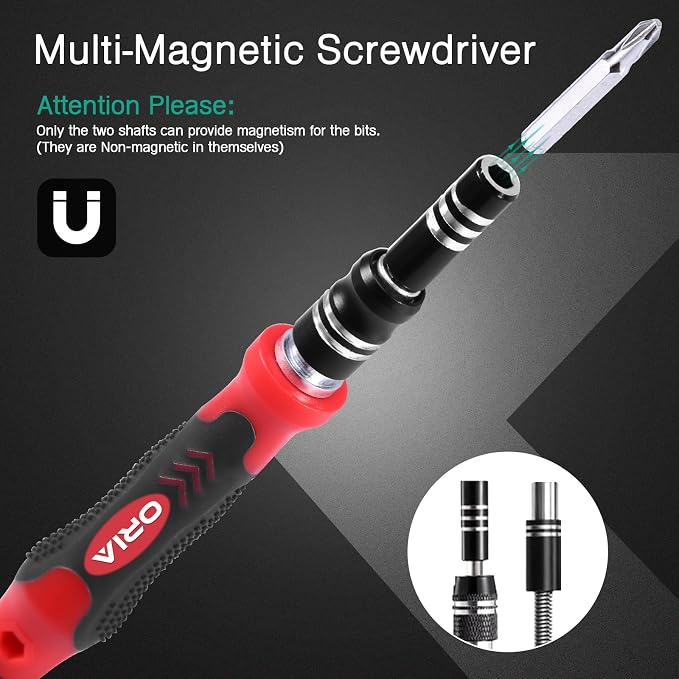 ORIA Precision Screwdriver Kit, Mini Screwdriver Set, 61 in 1 with 57 Bits Repair Tools with Flexible Shaft, Extension Rod for Mobile Phone, Smartphone, Tablet, PC, Red