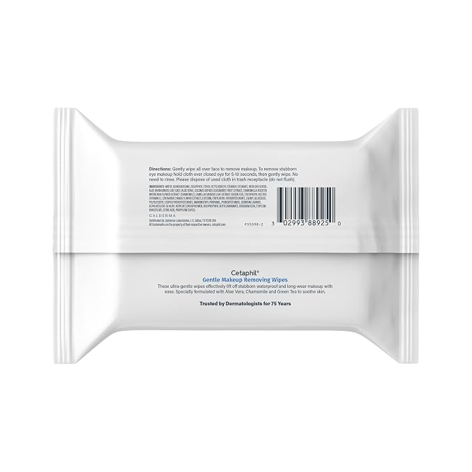 Cetaphil Gentle Makeup Remover Face Wipes, Fragrance Free, 25 Count | Dermatologist Recommended, Alcohol-Free, Fragrance-Free, Sensitive Skin, Daily Cleansing, Removes Makeup Gently