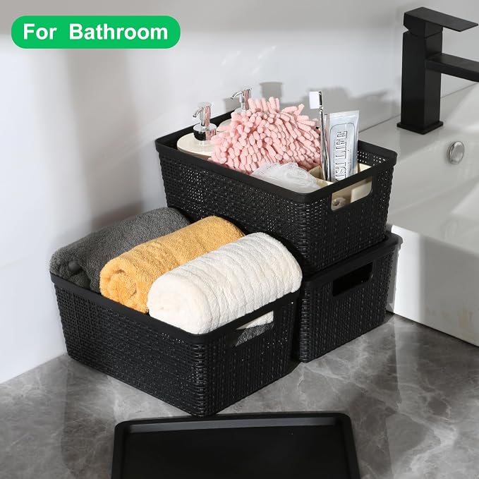 6 Pack Plastic Storage Baskets With Lids,Black Breathable Stackable Storage Bins,Small Storage Containers,for Organizing Storage Baskets on Desktops,Closets,Playrooms,Classrooms,Offices