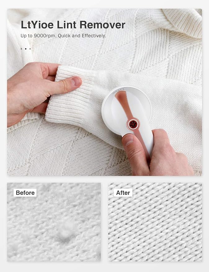 Lint Remover Shaver LtYioe Fabric Shaver USB Rechargeable Sweater Shaver Fabric Fuzz Remover with 2 Blades and Clean Brush, Battery Operated, Ergonomic Handle Design, Lightweight and Portable(Gold)