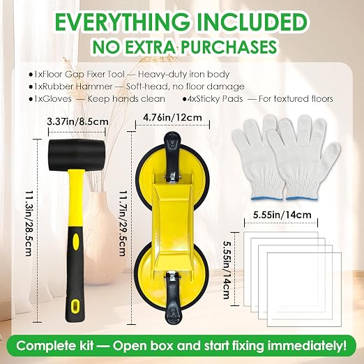 Floor Gap Fixer Tool to Fix a Floor, Vinyl Floor Repair Kit with Strong Suction Cups, Laminate Flooring Tools, Includes Plank Grabber and Mallet