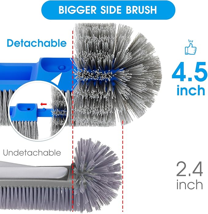 TidyMister Pool Brush for Cleaning Pool Walls, 20'' Pool Brush Head with Detachable Side Brush Nylon Bristles Pool Scrub Brush for Above Ground Pools Ingound Pools, Safe for Vinyl Liner