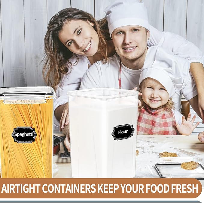 4pcs Large Tall Airtight Food Storage Containers with Lids - 6.5L / 5.9qt | Pantry Kitchen Organizers and Storage, Airtight Food Canisters with Lids for Kitchen, Pantry Organization, BPA Free, Black