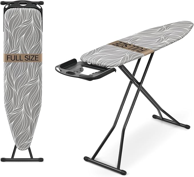 APEXCHASER Foldable Ironing Board Full Size, Iron Board with Heat Resistant Cover, Iron and Ironing Boards Set with 7-Lever Height Adjustable, Iron Table Stand with Non-Slip Metal Legs 14x54, Grey