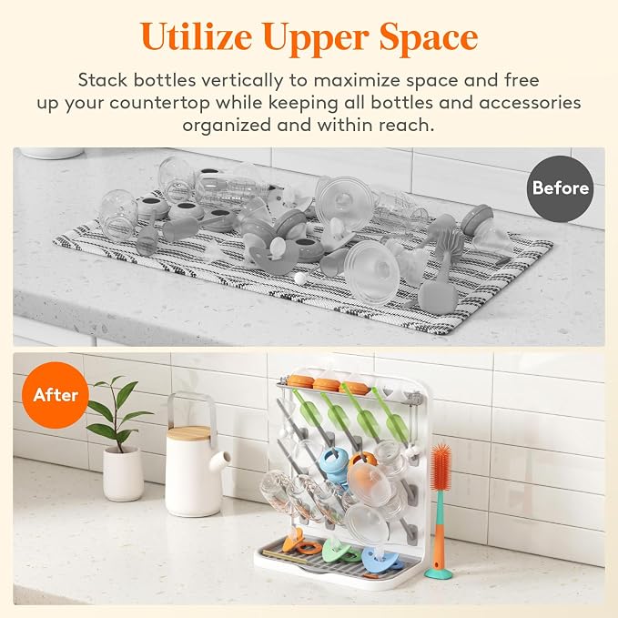 Lifewit 15-Hooks Baby Bottle Drying Rack for Countertop | Vertical Bottle Storage Organizer, Stand-Up Dryer Holder for Pacifiers, Pump Parts, Baby Stuff, Newborn Essentials Must Haves