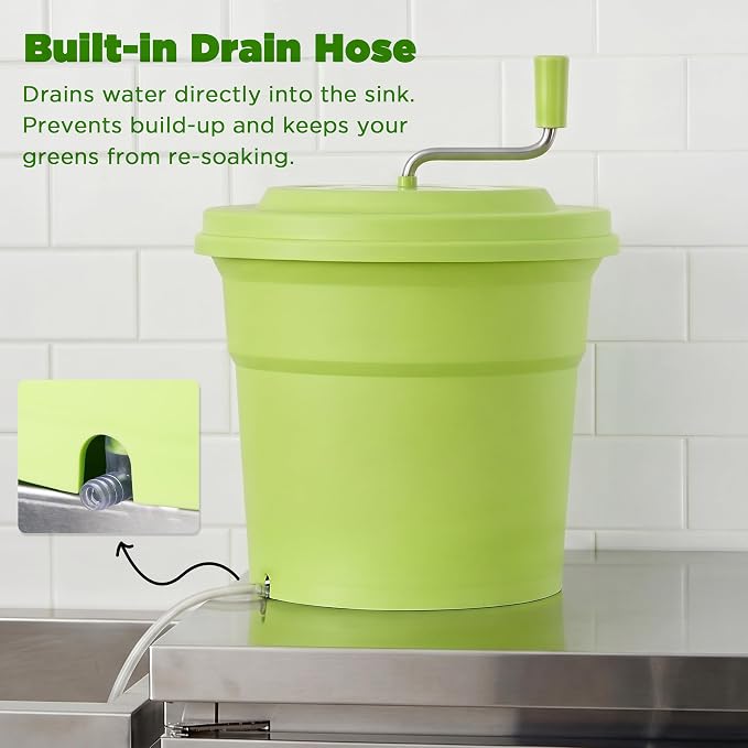 CURTA 20 Quart (5 Gallon) Commercial Salad Spinner, Heawy Duty Manual Lettuce Dryer with Built-in Drain Hose, Large Vegetable Washer Holds 7 Lettuce Heads for Restaurant Kitchen Prep