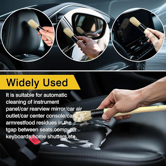 Boar Hair Vent & Dash Detailing Brushes – Premium Soft Bristle Cleaning Tools for Car Interior & Exterior – Professional-Grade Auto Detailing Accessory for Enthusiasts & Pros