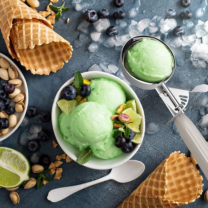TOPKITCHEN Commercial-Grade Ice Cream Scoop 3.25 oz, 18/8 Stainless Steel Cookie Scoop with Plastic Handle, Portion Control Disher Scoop for Bakeries, Restaurants & Dessert Shops, #10, Ivory