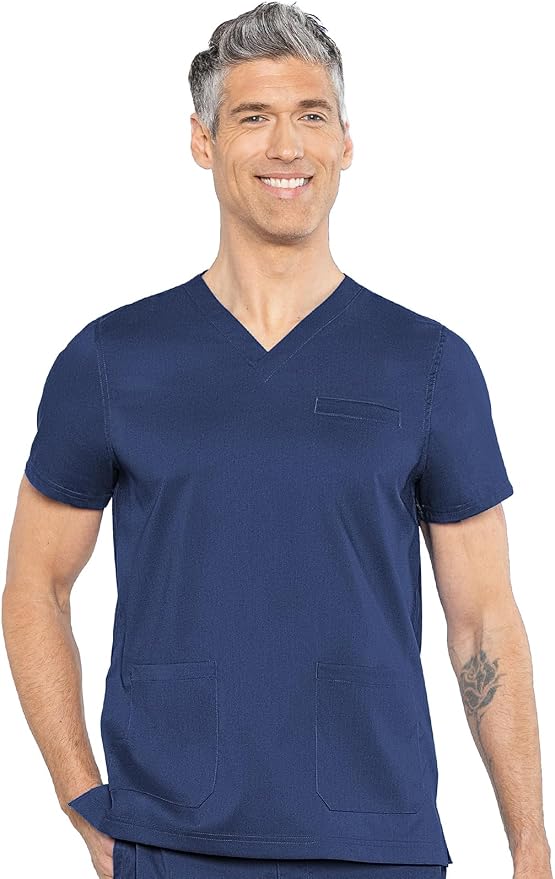 Med Couture Rothwear Touch Mens Scrubs Top 3 Pockets Modern Fit | 2-Way Stretch, Ultra-Soft Fabric, Lightweight Feel, Knit Details, Side Vents, Durable Construction, Easy Care