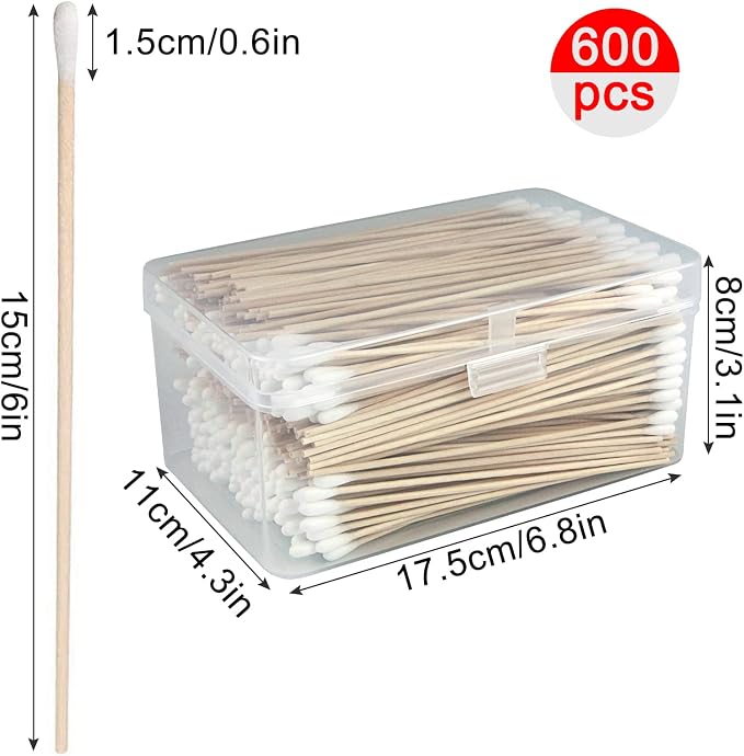 6 Inch Long Cotton Swabs, Pointed or Round Tips for Cleaning | Pointed, Round, and Mixed-Tip Cotton Swab Options with 6 Inch Wooden Handles for Firearm, Electronics, Craft, and Tasks