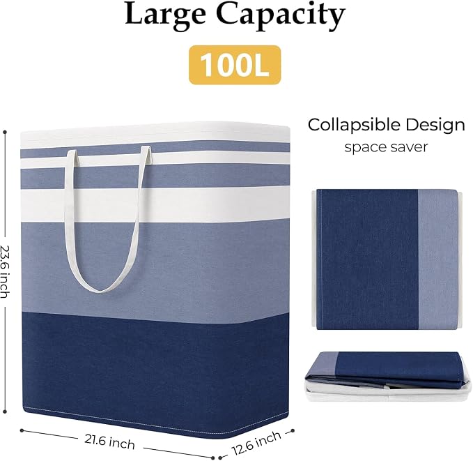 StorageRight Laundry Basket Hamper Large Collapsible Laundry Hamper with Easy Carry Handles，Freestanding Clothes Hampers for Laundry, Bedroom, Dorm, Clothes, Towels, 100L, Gradient Blue | Freestanding Clothes Hampers, Foldable design, with Easy Carry H...