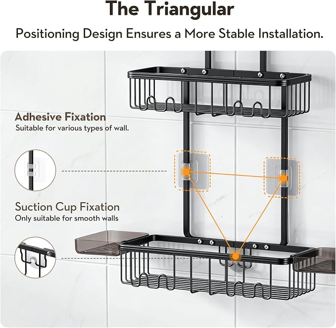 Shower Caddy Hanging, Never Rust Shower Organizer Hanging, Aluminum Shower Racks for Inside Shower with Hooks for Razor, Bathroom Organizers and Storage with Soap Holder, Black