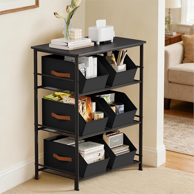 Homsorout Large Closet Storage Cubes - Closet Storage Bins with Dual Handles for Clothes, Towels, Toys, Shelf Organizer Bins for Bedroom, Nursery, Shelves, Small Spaces, Black, 6 Pack