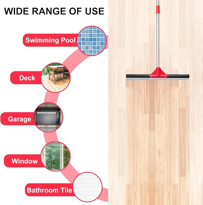 17" Heavy Duty Floor Squeegee with 40.8 Inch Long Handle, Suitable for Bathroom Tiles, Garage Concrete Floors, Shower Glass & Windows Cleaning