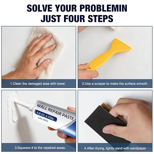 Efficient Drywall Repair Kit with Scraper, 2026 Upgrade Multi-Functional Drywall Patch Paste Repair Kit for Holes & Cracks, Quick Drying Wall Mending Agent for DIY Home Fix (2pcs)