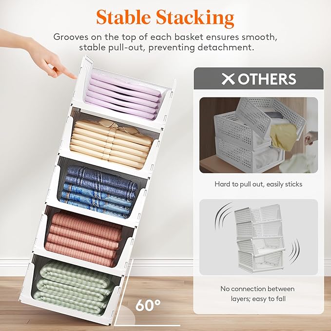 Lifewit 6 Pack Stackable Closet Organizers and Storage Basket for Clothes, Plastic Sweater Storage Bins for Wardrobe, Multifunctional Pants Organizer for RV, Pantry, Kitchen, Dorm, 16.5" Depth