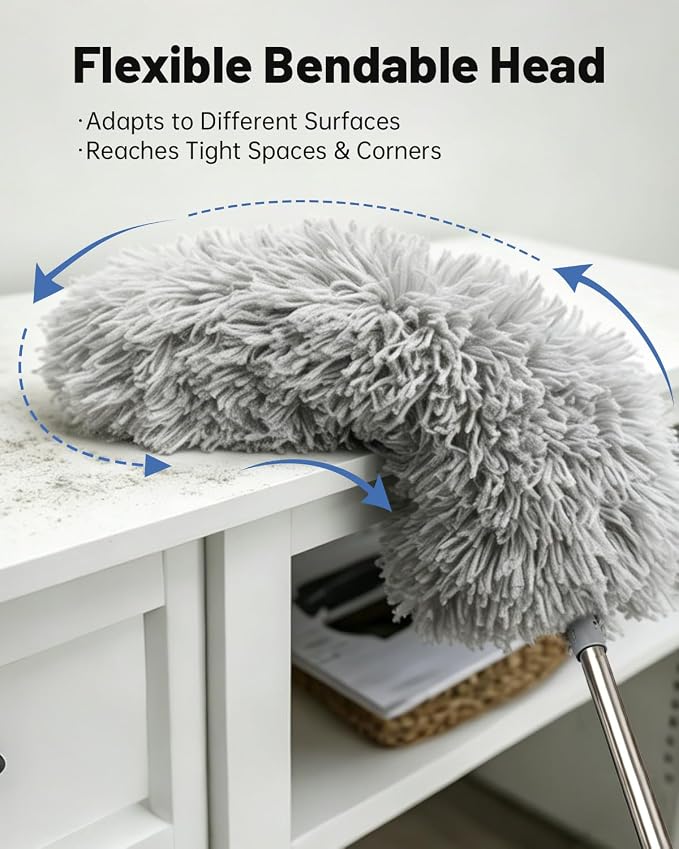 Practical 3 in 1 Dusters Kit for Cleaning, Efficient Duster with Extension Pole, Upgraded High Ceiling Fan Cleaner Duster, Easy Washable Spider Cobweb Brush Duster for Blinds/Wall/Tight Spaces