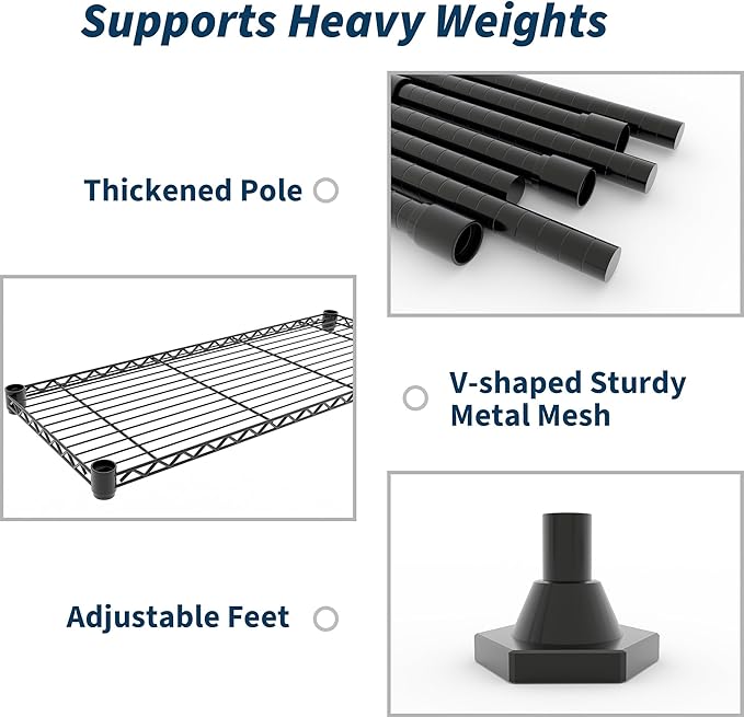 Garvee Metal Storage Shelves 4-Tier, Wire Shelving Rack 59"Wx13.8"Dx59.5"H, | Heavy Duty Load 1060LBS, Adjustable/L-shaped, Wire Rack, for Garage Kitchen Pantry Room Storage, Tool-Free Assembly, Black