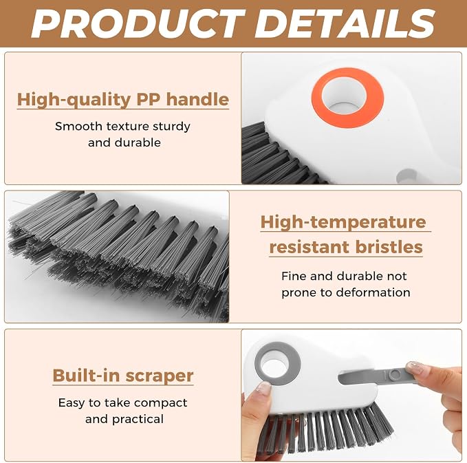 6Pcs Window Track Cleaner with Hard Bristle Brush & Scraper, 2-in-1 Groove Cleaning Tool for Sliding Door Tracks, Window Sills, and Seal Crevices