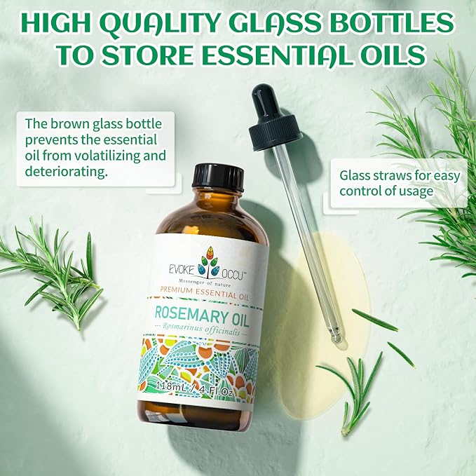 EVOKE OCCU Rosemary Essential Oil for Hair Care, Diffuser & DIY | Used for Massage and Aromatherapy, Add a Few Drops to Create a Refreshing Herbal Atmosphere —118ml / 4 fl oz
