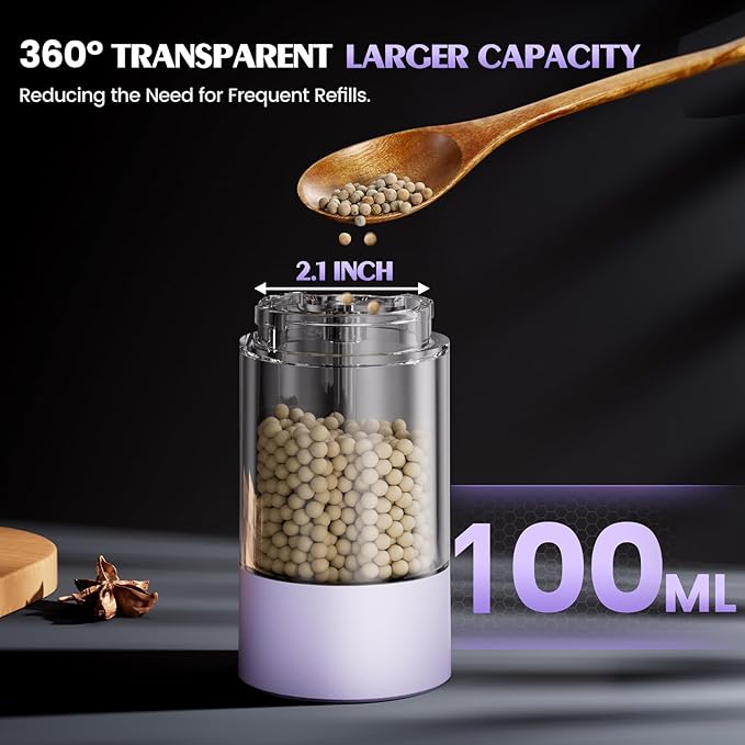 1 Pack Salt and Pepper Grinder- Gifts for Women Automatic Battery Purple Pepper Mill Shakers Kitchen Accessories Cooking for Mom, Adjustable Coarseness Salt Pepper Shakers