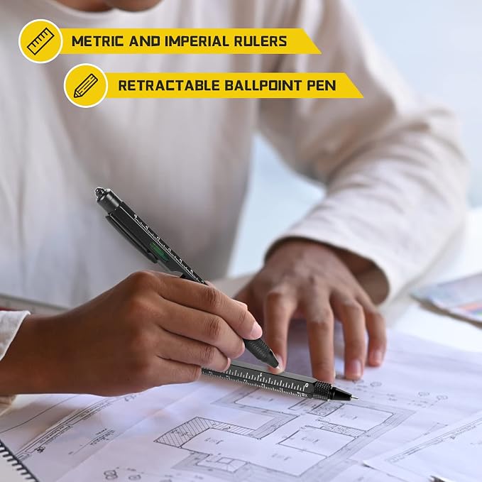 MAFEHAN 10-in-1 Multitool Pen Set, Gifts for Men Dad Husband Grandpa | LED tool pen gifts for men who have everything; aluminum EDC pen for writing, measuring, fixing and touchscreens-All Black