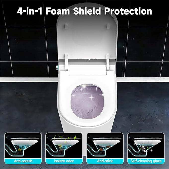 Smart Toilet with Tank Built in, Elongated One Piece Bidet Toilet with Voice Control, Auto Open/Close Lid, Powerful Auto Flush, Heated Seat, Instant Warm Water, Dryer, Foam Shield, Deodorization