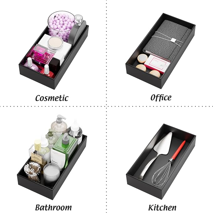 Black Bamboo Drawer Organizer - Silverware&Utensil Holder Organizer for Kitchen Drawers, Multi-Use Drawer Dividers Boxes for Bathroom Counter，Cabinet, Garage, Office Desk, Makeup, Jewelry (12*6*2.5) | Silverware Cutlery Utensil Tray, Multi-Use Drawer D...