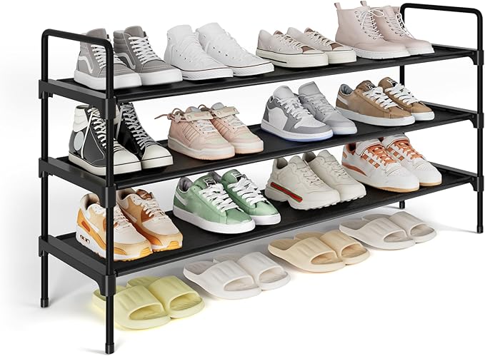 Kitsure Shoe Rack for Closet, Shoe Organizer for Front Door Entrance, Stackable Shoe Shelf, Detachable Closet Organizers and Storage, 36.1" Wide - 3 Tiers, Black | Closet, Front Door Entrance, Entryway, Stackable & Detachable Shelf, Closet Organizers a...