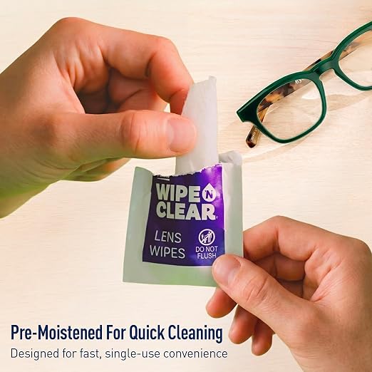 Flents Lens Wipes, Wipe 'N Clear, Pre-Moistened & Streak-Free, 75 Count | Safe for Glasses, Sunglasses, Gentle Cleaning, Clear Vision, Individually Wrapped for Travel & Convenience, Made in the USA