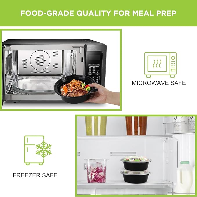 WGCC Meal Prep Containers with Lids - 50Pack 16OZ Meal Prep Bowls, Disposable Food Prep Containers, Round To Go Containers with Lids, BPA-Free, Freezer & Dishwasher Safe