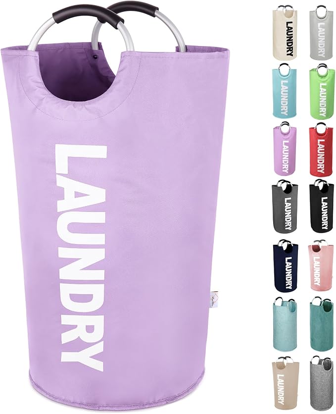 Large Laundry Basket, Laundry Hamper Bag with Handles, 95L Purple | Freestanding Tall Dirty Clothes Hamper, Collapsible and Portable Laundry Bin for Dorms and Bedrooms, Thick, Sturdy Fabric