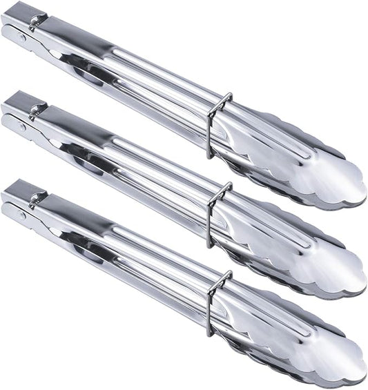 HINMAY Stainless Steel Serving Tongs Metal Cooking Tongs (9-Inch 3 Pieces)