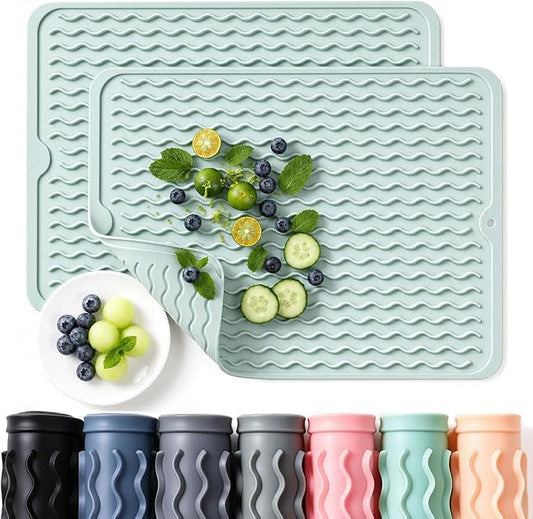 2 Pack Caketime Silicone Dish Drying Mat for Kitchen Counter Baking Cooking Grilling Tools Coffee Must Haves Household Dining Finds Dryer Work Place Covers Rubber Rug Extra Large 24"x18" Green