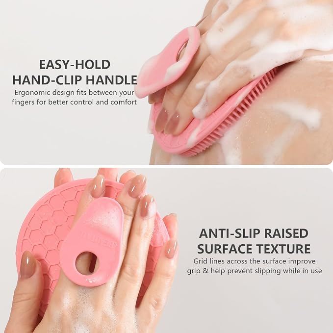 Silicone Body Scrubber 4 Pack, BEAUTAIL Gentle Exfoliating Shower Scrubber | Hygienic Silicone Loofah, Easy-Grip Handle, Soft Bath Brush for Sensitive Skin, Women, Men & Kids (Black+Blue+Pink+Green)
