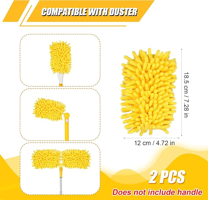 2pcs Duster Refills for Swiffer, Microfiber Dusters Heavy Duty Refills 360 Ceiling Fan Duster Replacements Reusable Hand Dusters for Cleaning (Yellow)